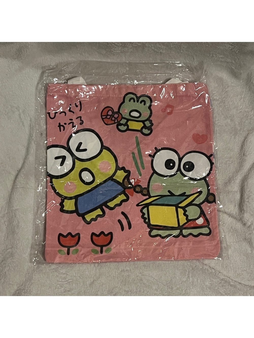 Keroppi pink canvas tote bag